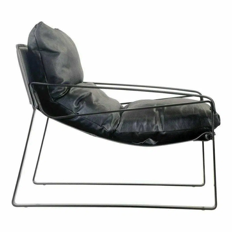 Connor Onyx Black Leather Slipper Chair Metal Frame Accent Chairs LOOMLAN By Moe's Home