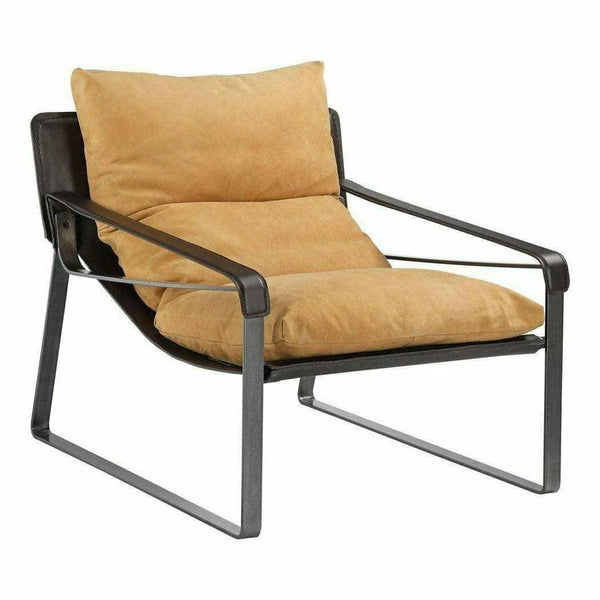 Connor Sun Backed Tan Leather Slipper Chair Metal Frame Accent Chairs LOOMLAN By Moe's Home