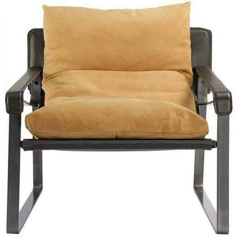 Connor Sun Backed Tan Leather Slipper Chair Metal Frame Accent Chairs LOOMLAN By Moe's Home