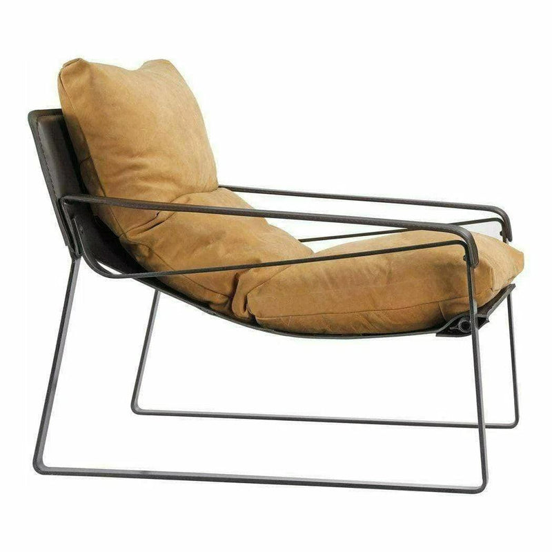 Connor Sun Backed Tan Leather Slipper Chair Metal Frame Accent Chairs LOOMLAN By Moe's Home