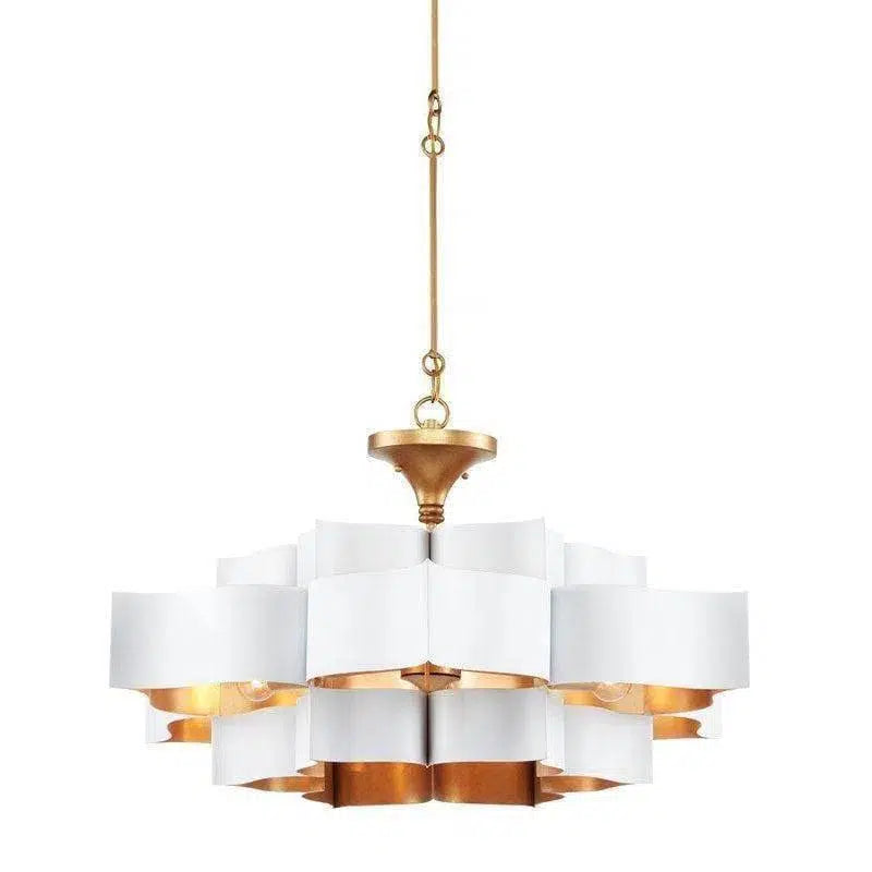 Contemporary Gold Leaf Grand Lotus White Chandelier Chandeliers LOOMLAN By Currey & Co