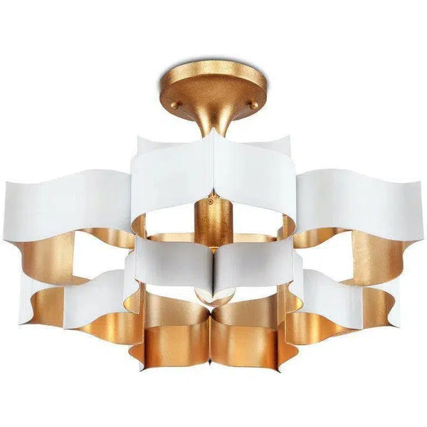 Contemporary Gold Leaf Grand Lotus White Chandelier Chandeliers LOOMLAN By Currey & Co