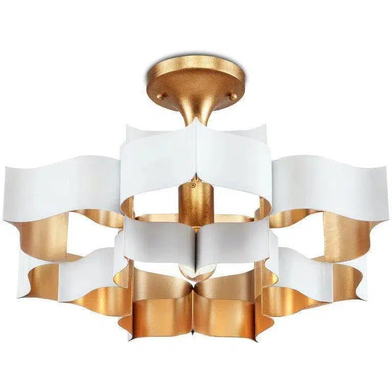 Contemporary Gold Leaf Grand Lotus White Chandelier Chandeliers LOOMLAN By Currey & Co