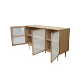 Contemporary White and Brown Solid Oak Wood and Cane Sideboard Sideboards LOOMLAN By LH Imports