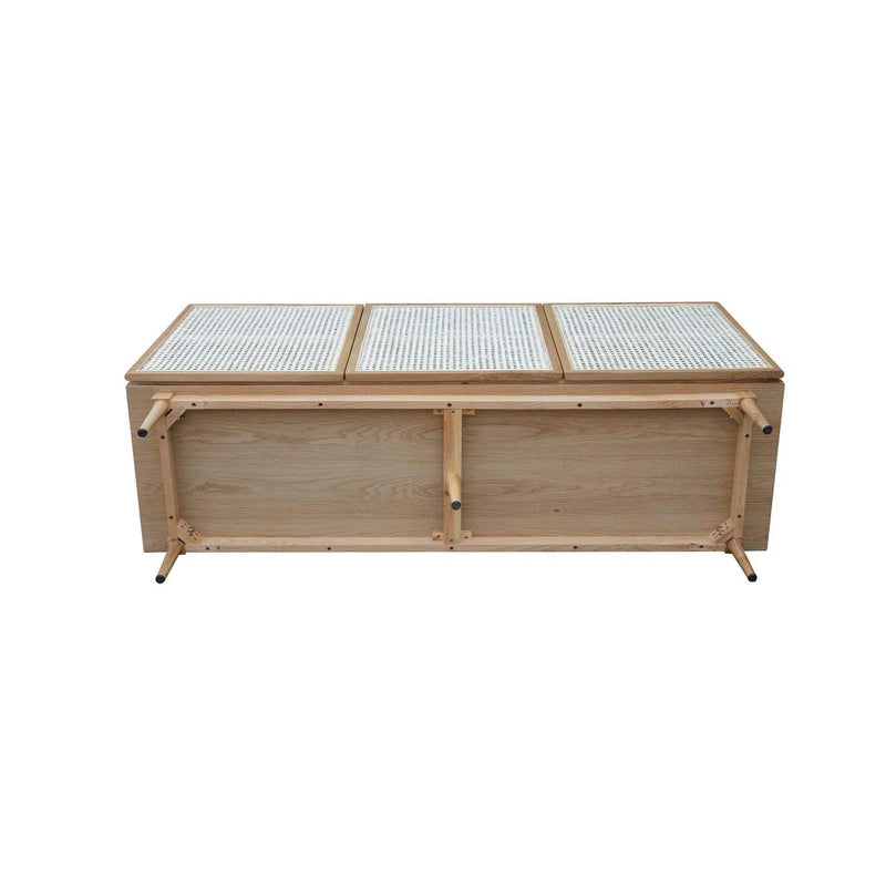 Contemporary White and Brown Solid Oak Wood and Cane Sideboard Sideboards LOOMLAN By LH Imports