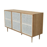 Contemporary White and Brown Solid Oak Wood and Cane Sideboard Sideboards LOOMLAN By LH Imports