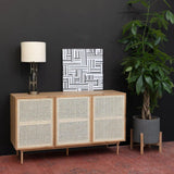 Contemporary White and Brown Solid Oak Wood and Cane Sideboard Sideboards LOOMLAN By LH Imports