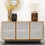 Contemporary White and Brown Solid Oak Wood and Cane Sideboard Sideboards LOOMLAN By LH Imports