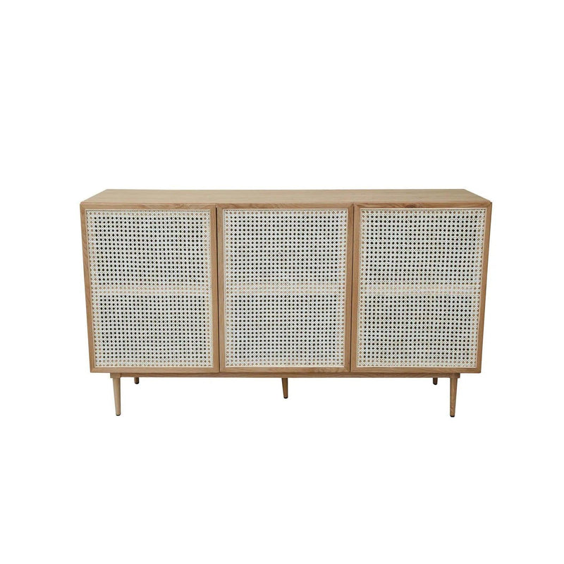 Contemporary White and Brown Solid Oak Wood and Cane Sideboard Sideboards LOOMLAN By LH Imports