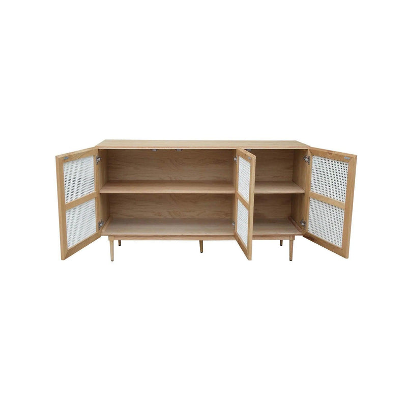 Contemporary White and Brown Solid Oak Wood and Cane Sideboard Sideboards LOOMLAN By LH Imports