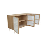 Contemporary White and Brown Solid Oak Wood and Cane Sideboard Sideboards LOOMLAN By LH Imports