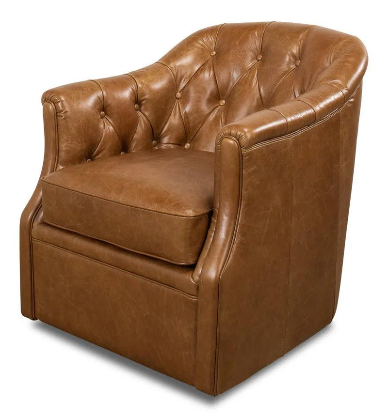 Coolidge Leather Swivel Club Chair Cuba Brown Club Chairs LOOMLAN By Sarreid