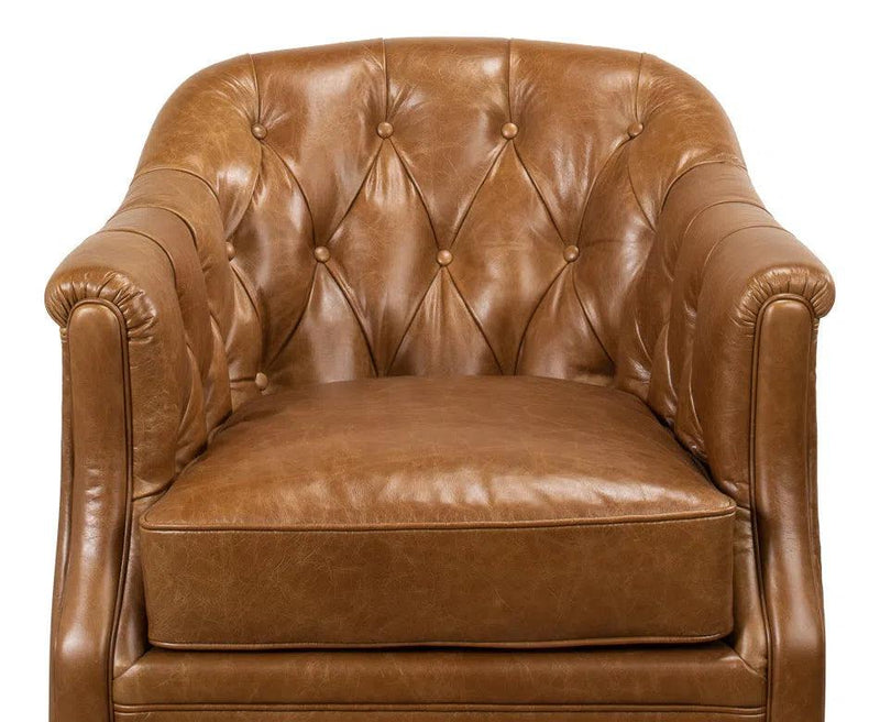 Coolidge Leather Swivel Club Chair Cuba Brown Club Chairs LOOMLAN By Sarreid