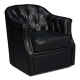 Coolidge Wood and Leather Black Swivel Arm Chair Club Chairs LOOMLAN By Sarreid