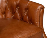 Coolidge Wood and Leather Brown Swivel Arm Chair Club Chairs LOOMLAN By Sarreid