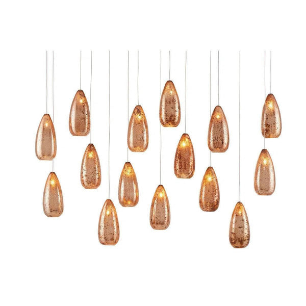 Copper Rame Rectangular 15-Light Multi-Drop Pendant Pendants LOOMLAN By Currey & Co