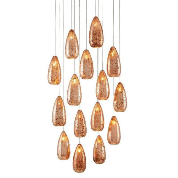 Copper Silver Rame Round 15-Light Multi-Drop Pendant Pendants LOOMLAN By Currey & Co