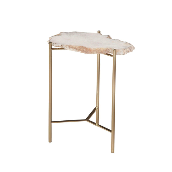 Cora Marble and Iron White Geometric Accent Table Side Tables LOOMLAN By Bassett Mirror