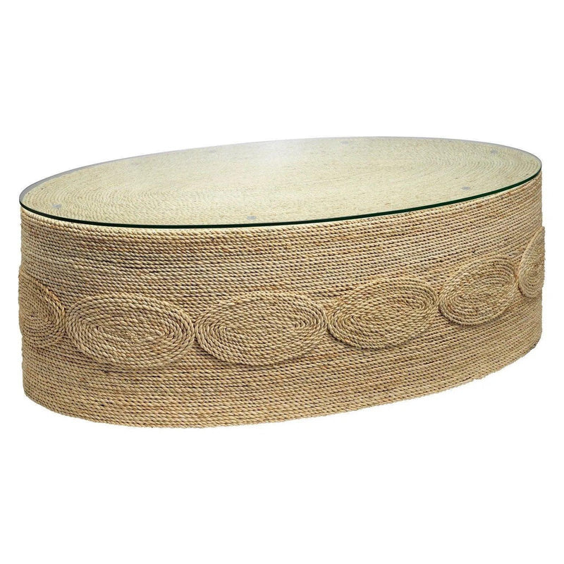 Corn Straw Rope Barbados Oval Coffee Table Glass Top Coffee Tables LOOMLAN By Jamie Young