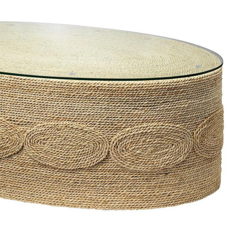 Corn Straw Rope Barbados Oval Coffee Table Glass Top Coffee Tables LOOMLAN By Jamie Young