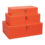 Cosmos Leather and Mdf Orange Nesting Boxes Set of 3 Boxes & Bowls LOOMLAN By Sarreid