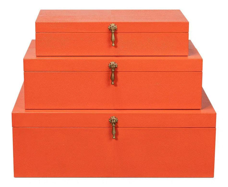 Cosmos Leather and Mdf Orange Nesting Boxes Set of 3 Boxes & Bowls LOOMLAN By Sarreid