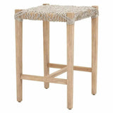 Costa Backless Counter Stool Taupe & White Rope Mahogany Wood Counter Stools LOOMLAN By Essentials For Living