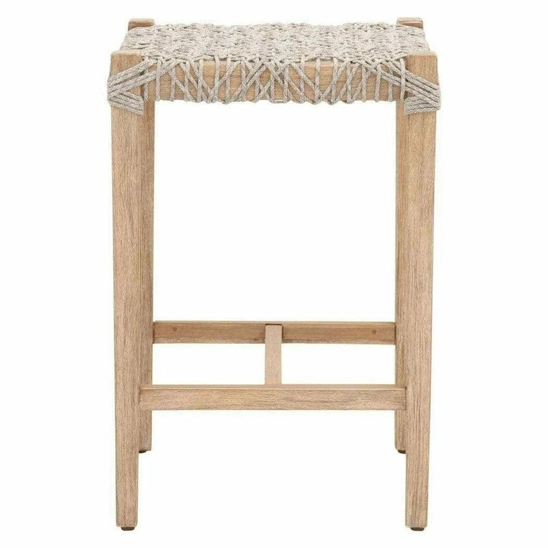 Costa Backless Counter Stool Taupe & White Rope Mahogany Wood Counter Stools LOOMLAN By Essentials For Living