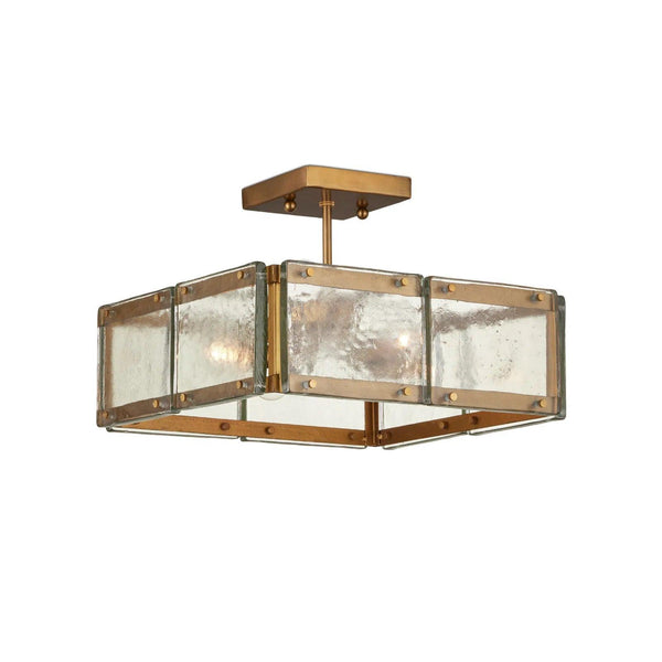 Countervail Metal and Glass Gold Square Semi-Flush Mount Flush Mounts LOOMLAN By Currey & Co