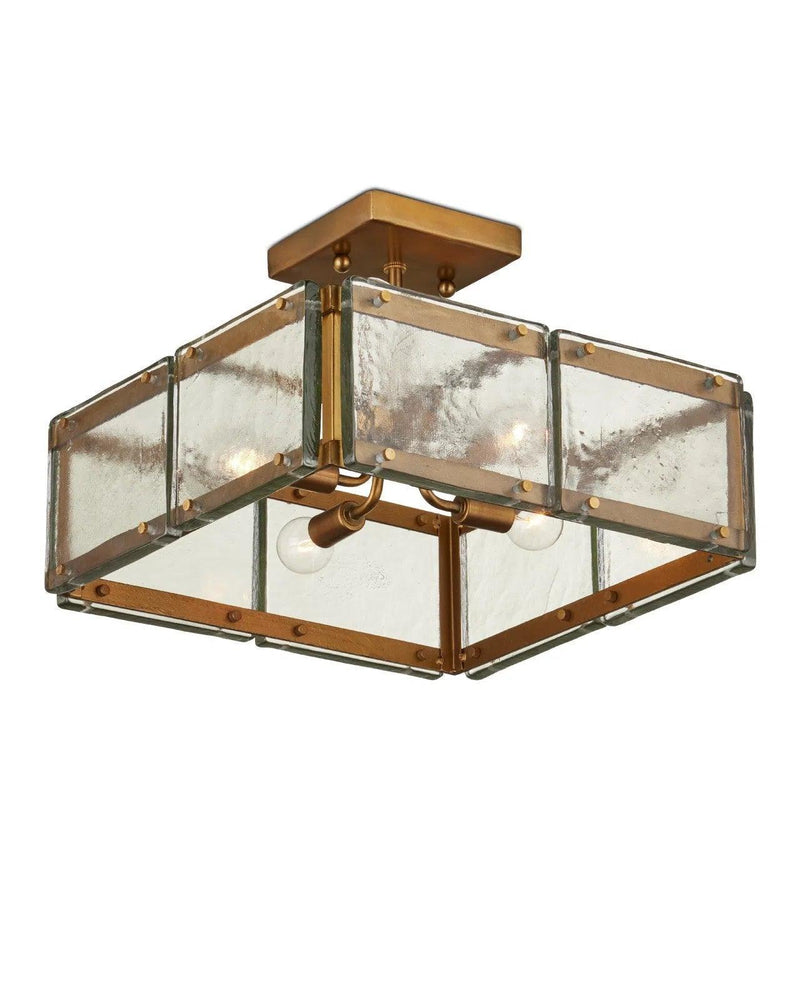 Countervail Metal and Glass Gold Square Semi-Flush Mount Flush Mounts LOOMLAN By Currey & Co