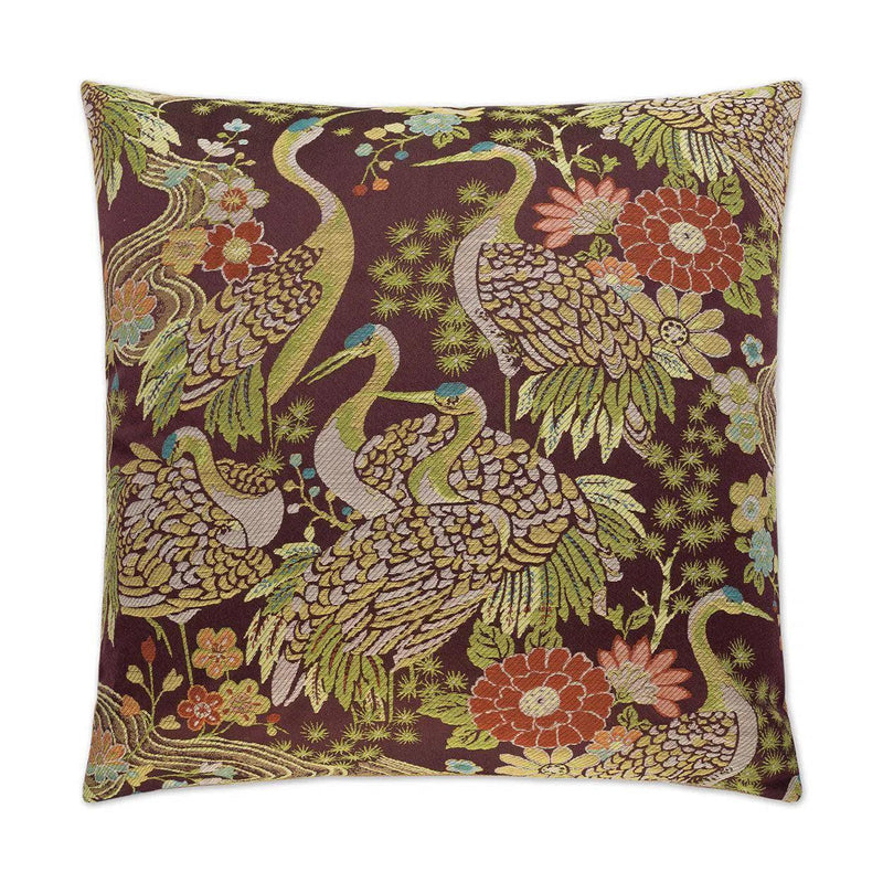 Crane Plum Multi Color Throw Pillow With Insert Throw Pillows LOOMLAN By D.V. Kap