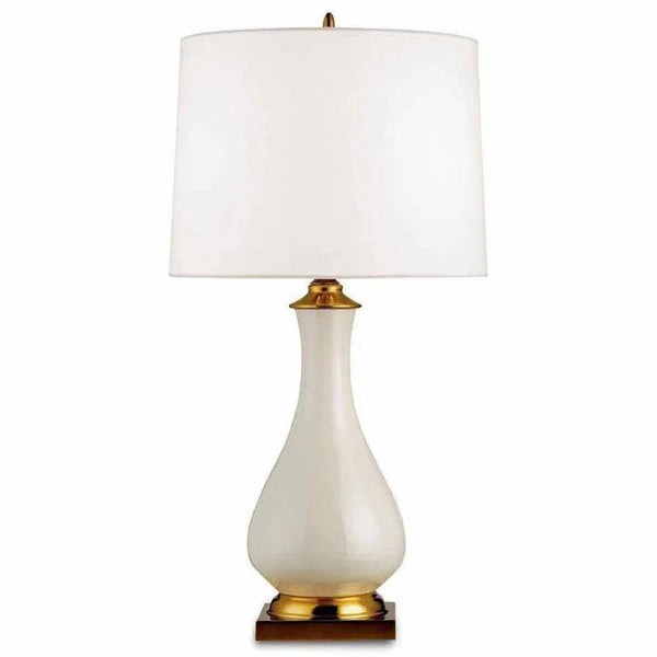 Cream Crackle Brass Lynton Cream Table Lamp Table Lamps LOOMLAN By Currey & Co