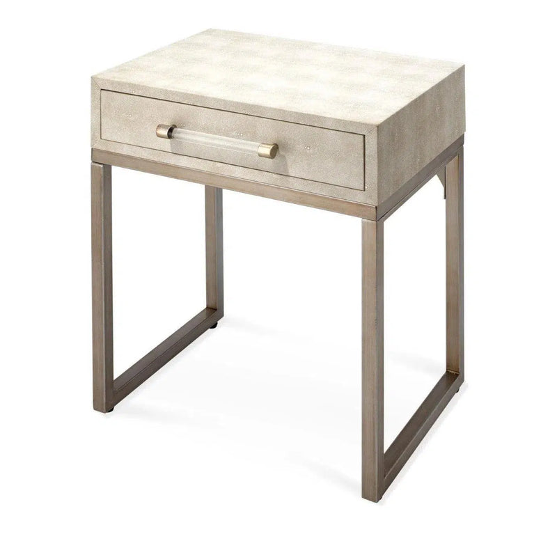 Cream Leather Mid Century Modern Side Table With Drawer Side Tables LOOMLAN By Jamie Young