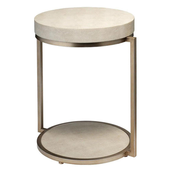 Cream Leather Round Mid Century Side Table With Shelf Side Tables LOOMLAN By Jamie Young