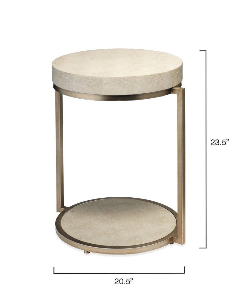 Cream Leather Round Mid Century Side Table With Shelf Side Tables LOOMLAN By Jamie Young