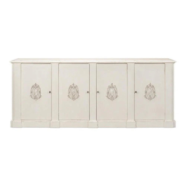 Crested Wall Cabinet Antiqued White Sideboard Sideboards LOOMLAN By Sarreid