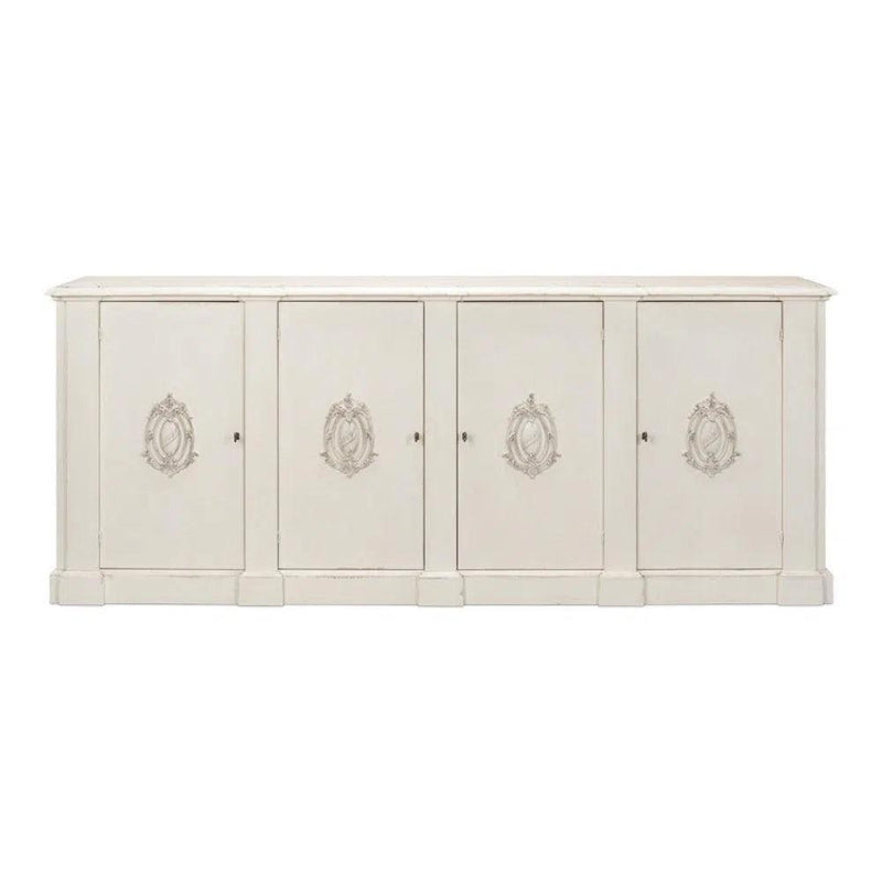 Crested Wall Cabinet Antiqued White Sideboard Sideboards LOOMLAN By Sarreid