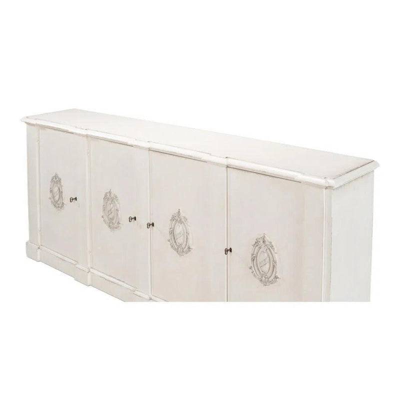 Crested Wall Cabinet Antiqued White Sideboard Sideboards LOOMLAN By Sarreid