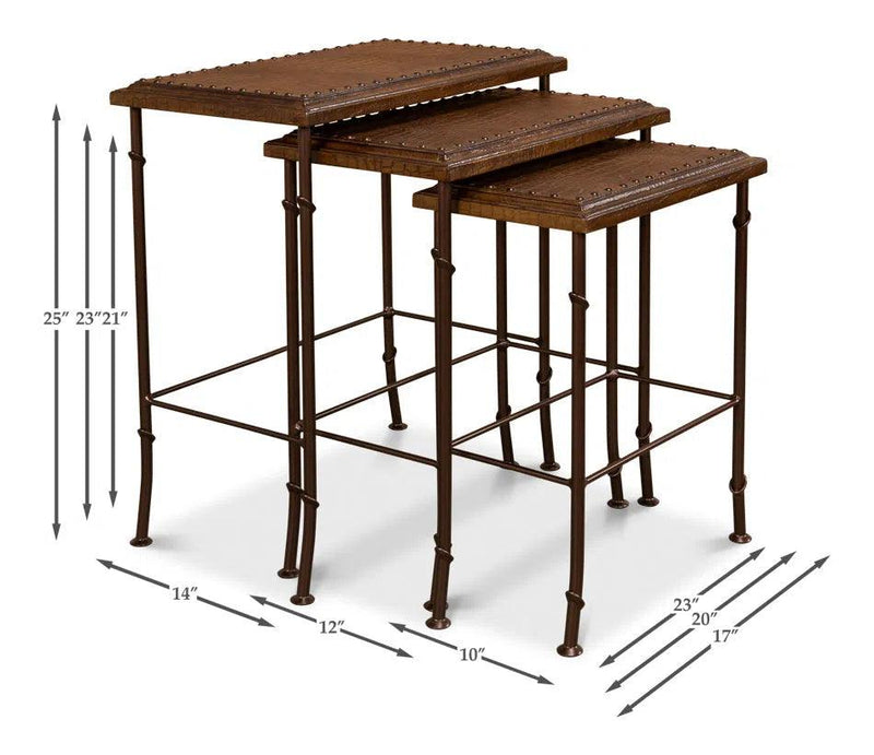 Croc Leather Nesting Tables Set 3 Side Tables LOOMLAN By Sarreid