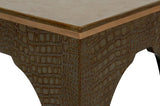 Croco Embossed Leather Brown Stool Poufs and Stools LOOMLAN By Sarreid