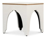 Croco Embossed Leather White Foot Stool Poufs and Stools LOOMLAN By Sarreid