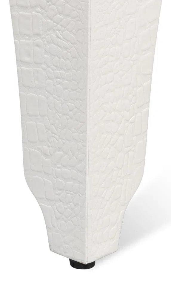 Croco Embossed Leather White Foot Stool Poufs and Stools LOOMLAN By Sarreid