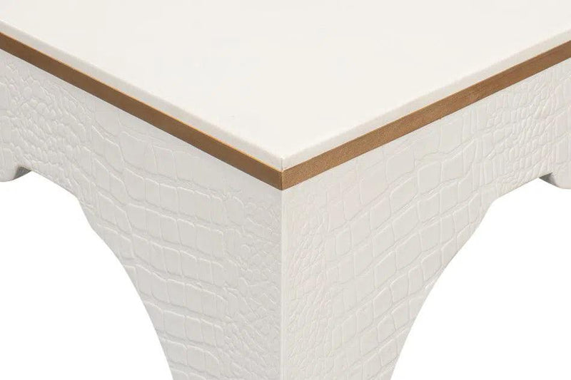 Croco Embossed Leather White Foot Stool Poufs and Stools LOOMLAN By Sarreid