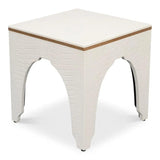 Croco Embossed Leather White Foot Stool Poufs and Stools LOOMLAN By Sarreid