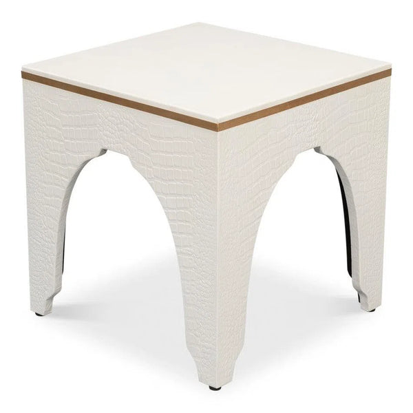 Croco Embossed Leather White Foot Stool Poufs and Stools LOOMLAN By Sarreid