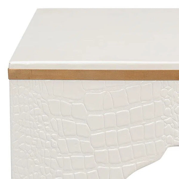 Croco Embossed Leather White Foot Stool Poufs and Stools LOOMLAN By Sarreid