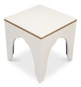 Croco Embossed Leather White Foot Stool Poufs and Stools LOOMLAN By Sarreid