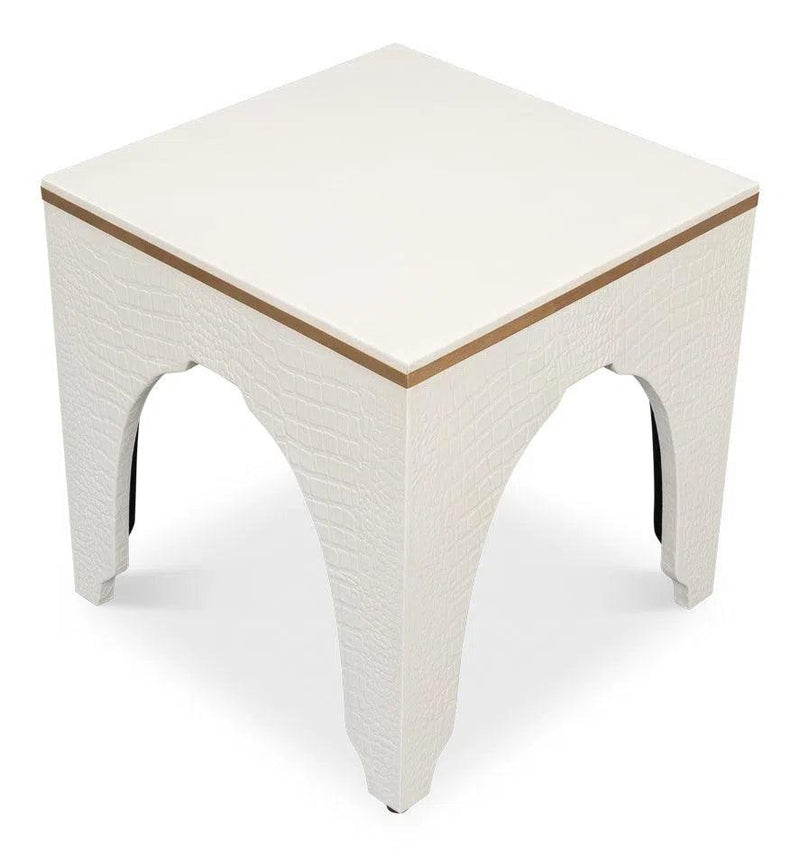 Croco Embossed Leather White Foot Stool Poufs and Stools LOOMLAN By Sarreid