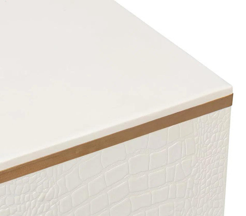 Croco Embossed Leather White Foot Stool Poufs and Stools LOOMLAN By Sarreid