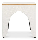 Croco Embossed Leather White Foot Stool Poufs and Stools LOOMLAN By Sarreid